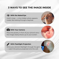Thumbnail for 3 ways to see the image inside the Minimalist Photo Bracelet: naked eye, camera, flashlight projection.