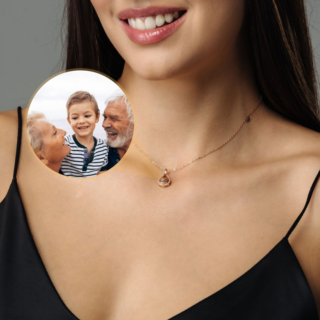 Drop Photo Personalised Necklace  - Rose Gold Necklace - Custom Necklace Necklace Brother & Sisters
