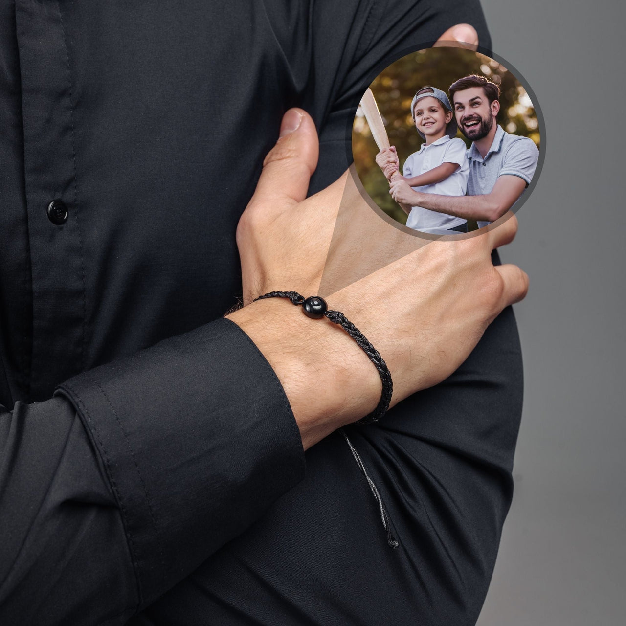 Man Bracelet - Men's Personalised Bracelet - Classic Personalized Photo Bracelet - Personalized Gift for Men - Custom Jewelry for Him - Custom Bracelet Picture - Personalised Photo Gift Bracelet Black / Black Brother & Sisters