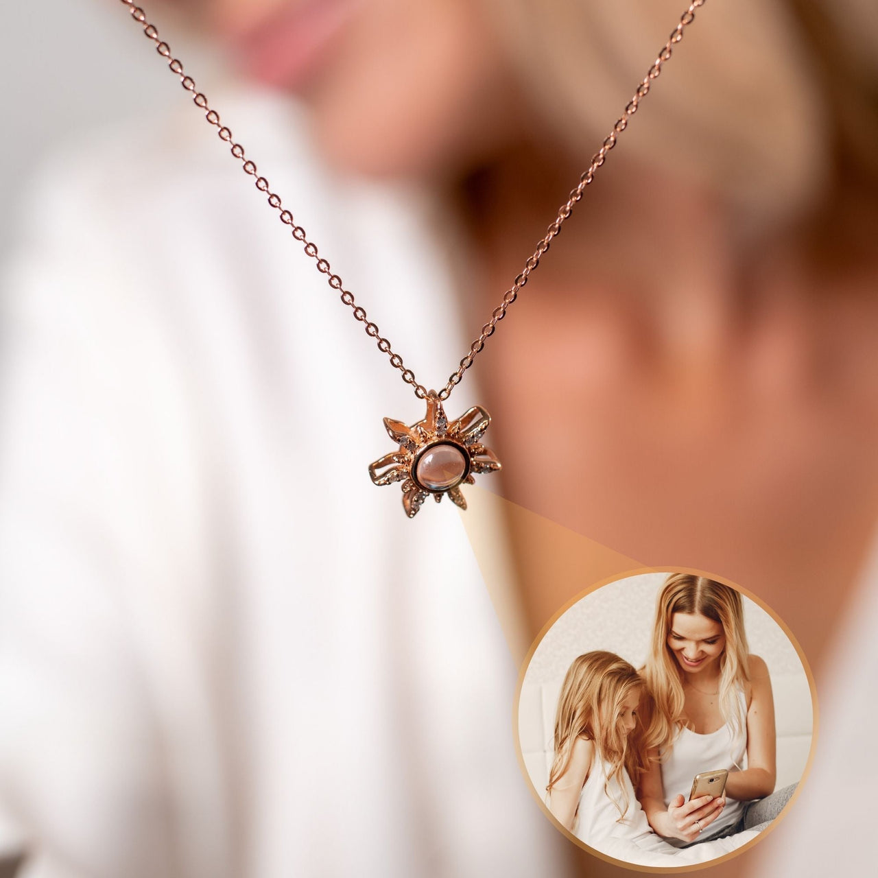 Sun Photo Necklace - Personalised Necklace - Customised Necklace Necklace Rose Gold Brother & Sisters