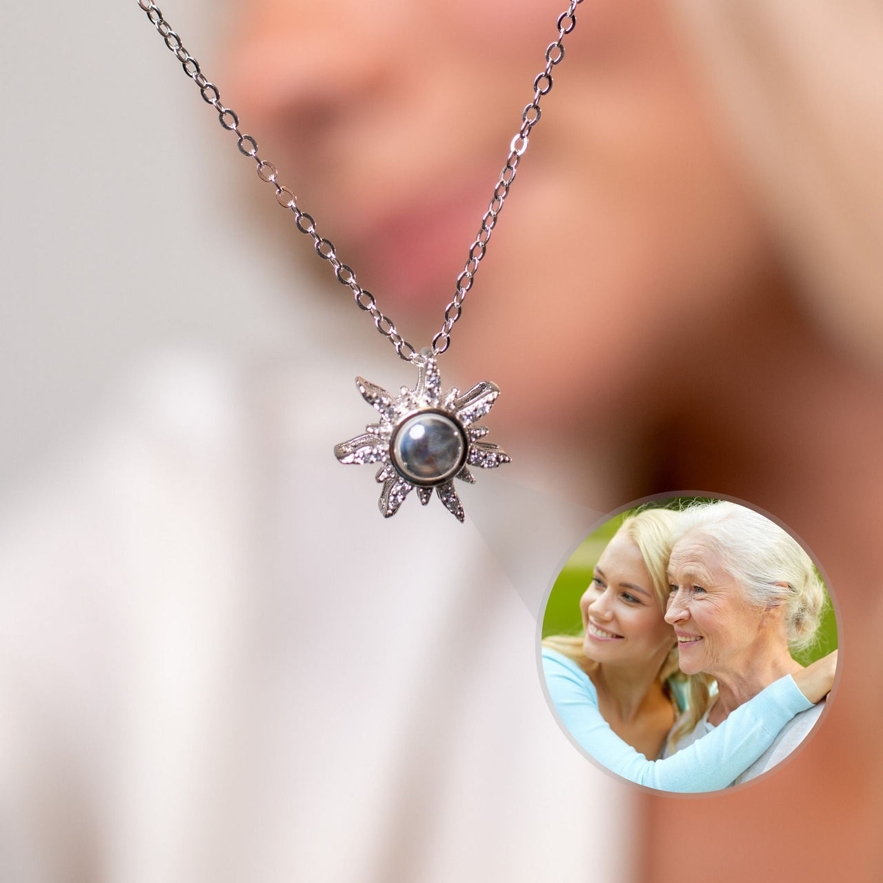 Sun Photo Necklace - Personalised Necklace - Customised Necklace Necklace Silver Brother & Sisters