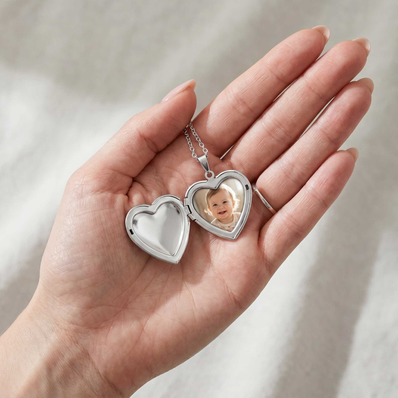 Scroll Heart Photo Locket Necklace