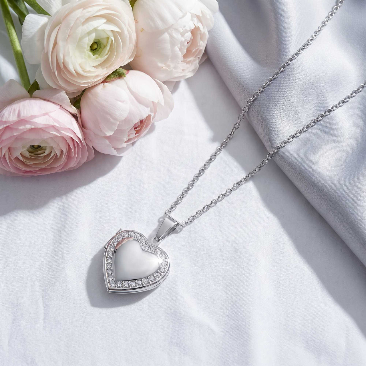 Crystal Heart Photo Locket Necklace