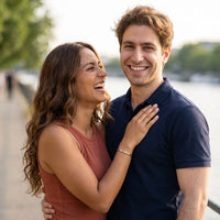 Thumbnail for Couple moment, she wears the Be Gorgeous, Be Yourself bracelet in rose gold | SKU: bgby-rg