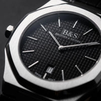 Thumbnail for Black Signature men's watch, dial close-up – Brother & Sisters (SKU 01122019-black-signatue)