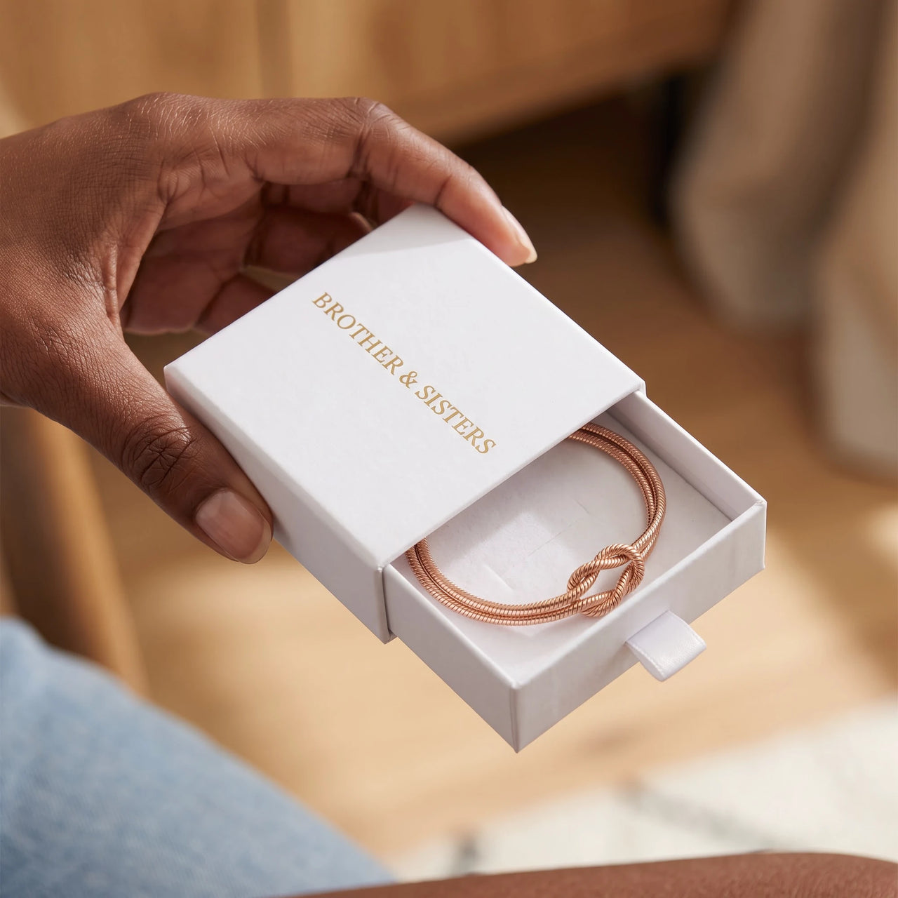 Knot Couple Bracelet by Brother & Sisters in rose gold gift box