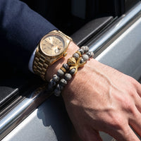 Thumbnail for Gold Lion & Grey Stones Set – worn next to a luxury watch | Brother & Sisters | SKU: 21039839SET-gold-XS-14-15, 21039839SET-gold-S-16-17, 21039839SET-gold-M-18-19, 21039839SET-gold-L-20-21, 21039839SET-gold-XL-22-23