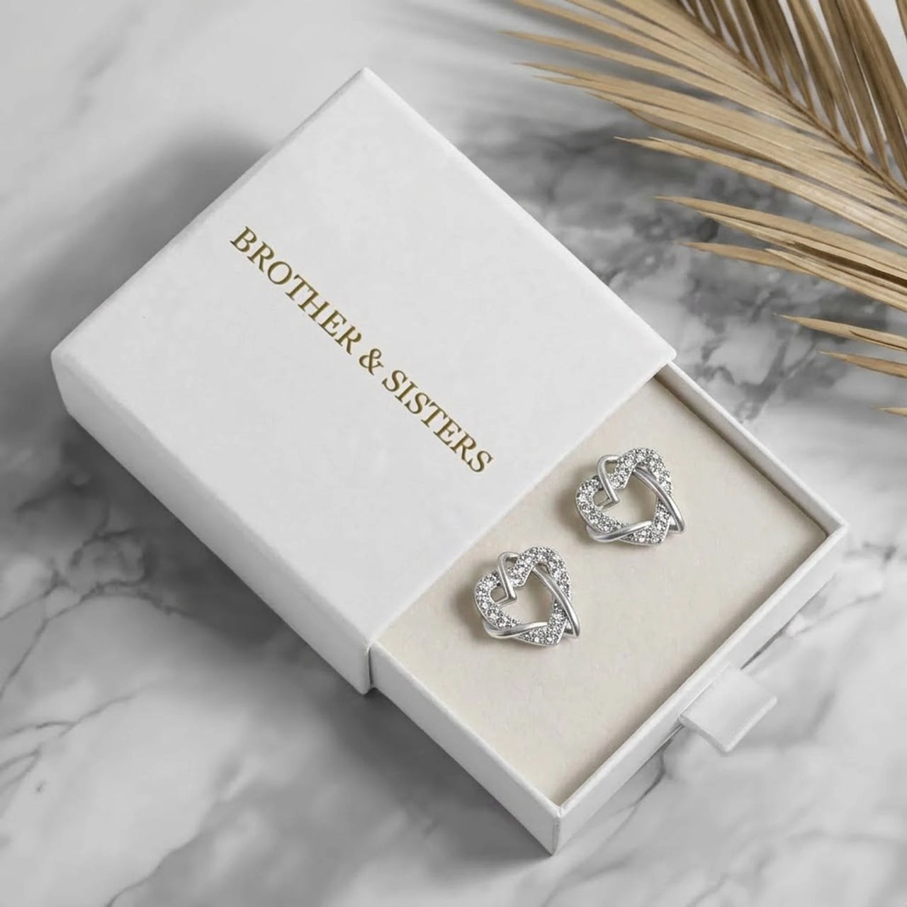 Silver stud earrings in the Brother & Sisters gift box | SKU: 4478648-platinum-plated-clear