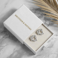 Thumbnail for Silver stud earrings in the Brother & Sisters gift box | SKU: 4478648-platinum-plated-clear