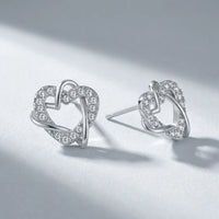 Thumbnail for Hearts with Austrian Crystals Earrings, silver stud earrings | SKU: 4478648-platinum-plated-clear