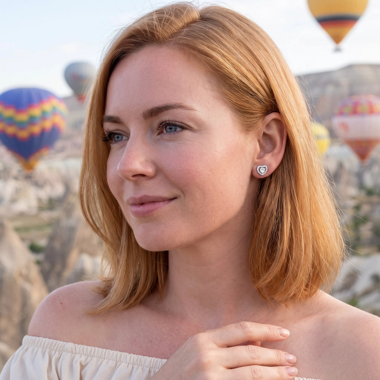 Silver stud earrings worn on a summer trip | SKU: 1953493
