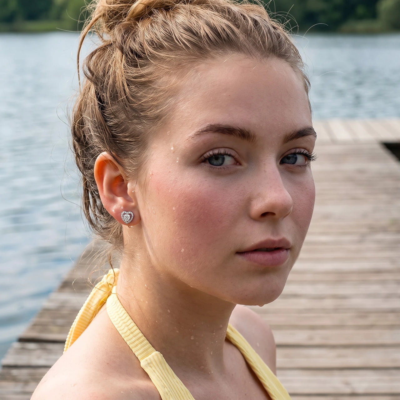 Silver stud earrings worn in the water, waterproof stainless steel | SKU: 1953493